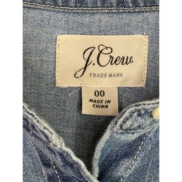 J. Crew Cotton Chambray Long Sleeve Denim Button Down Shirt Pockets 00 Blue - Picture 7 of 15